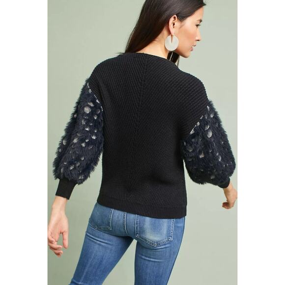 Anthropologie Knitted & Knotted Mock Neck Fuzzy Spotted Print Sleeve Sweater - Picture 4 of 14